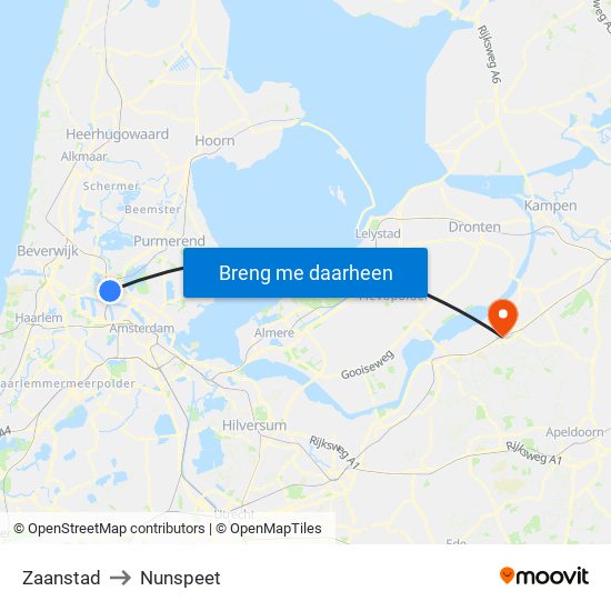 Zaanstad to Nunspeet map