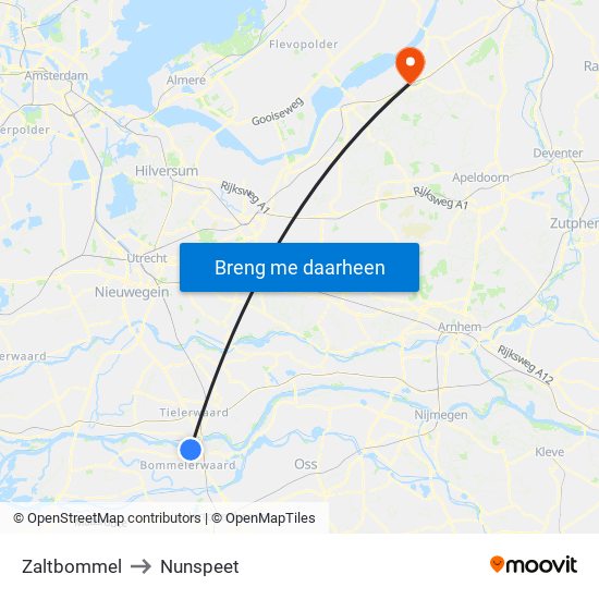 Zaltbommel to Nunspeet map