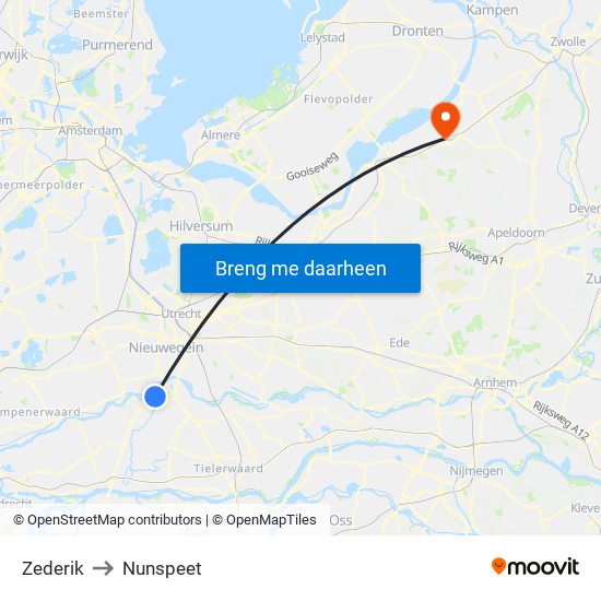 Zederik to Nunspeet map