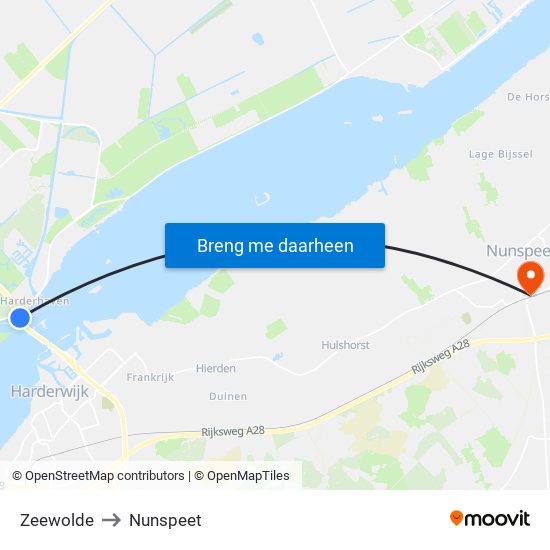 Zeewolde to Nunspeet map