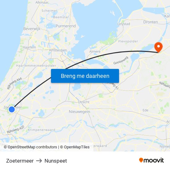 Zoetermeer to Nunspeet map