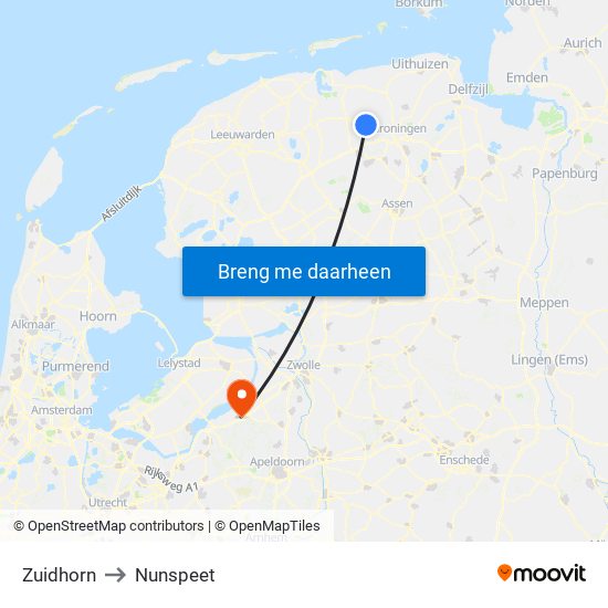 Zuidhorn to Nunspeet map