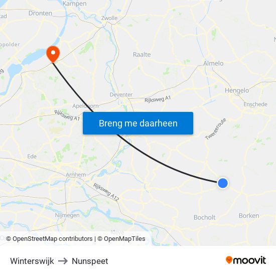 Winterswijk to Nunspeet map