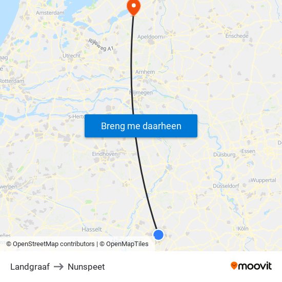 Landgraaf to Nunspeet map