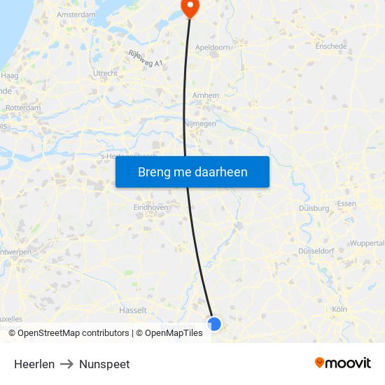 Heerlen to Nunspeet map