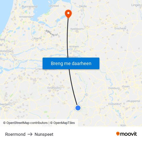 Roermond to Nunspeet map