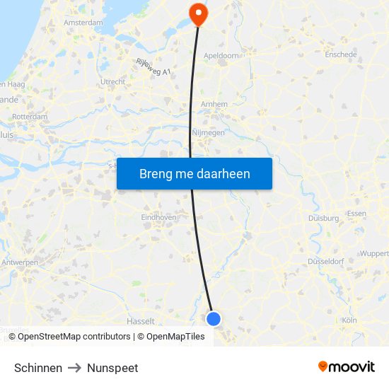 Schinnen to Nunspeet map
