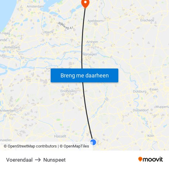 Voerendaal to Nunspeet map