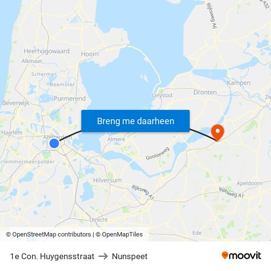 1e Con. Huygensstraat to Nunspeet map