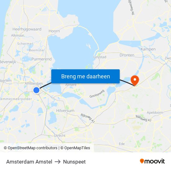 Amsterdam Amstel to Nunspeet map