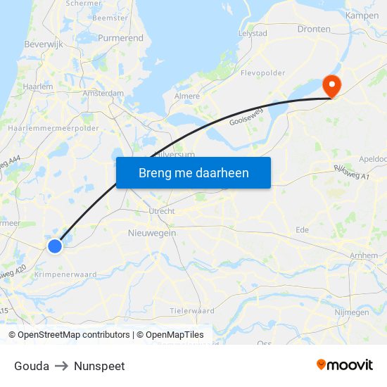 Gouda to Nunspeet map