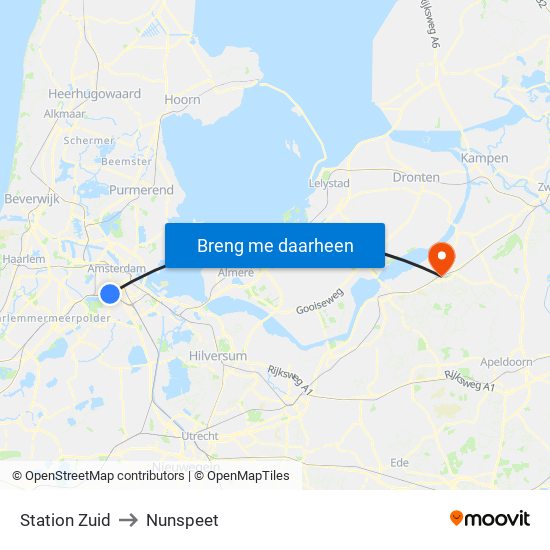 Station Zuid to Nunspeet map