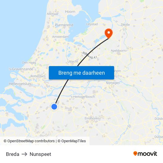 Breda to Nunspeet map