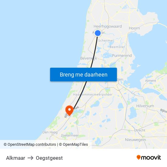 Alkmaar to Oegstgeest map