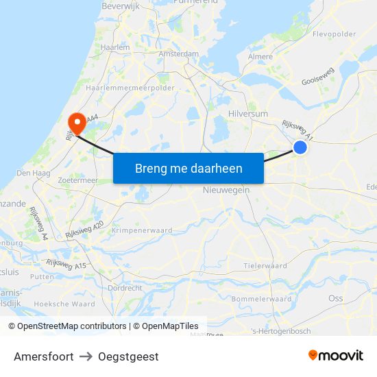 Amersfoort to Oegstgeest map