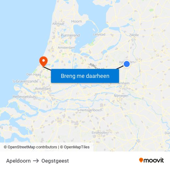 Apeldoorn to Oegstgeest map