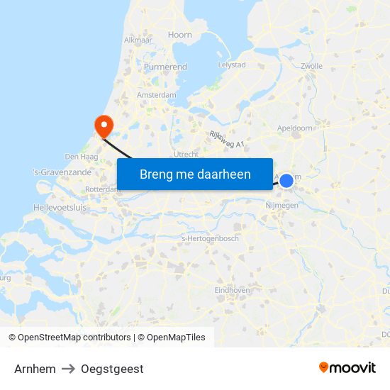 Arnhem to Oegstgeest map