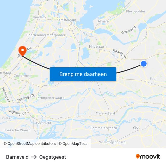 Barneveld to Oegstgeest map