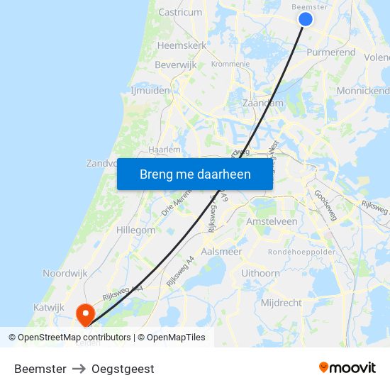 Beemster to Oegstgeest map