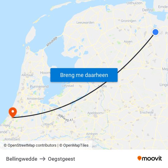 Bellingwedde to Oegstgeest map