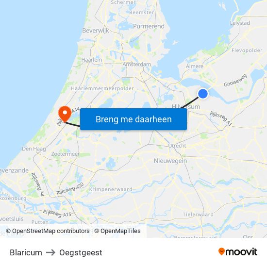 Blaricum to Oegstgeest map