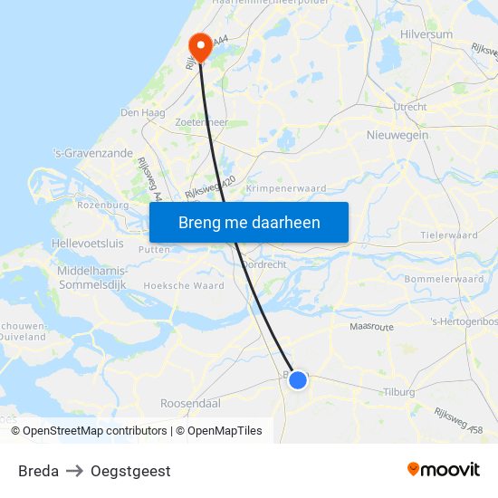 Breda to Oegstgeest map