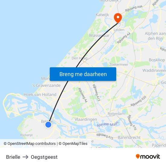 Brielle to Oegstgeest map