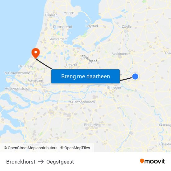 Bronckhorst to Oegstgeest map