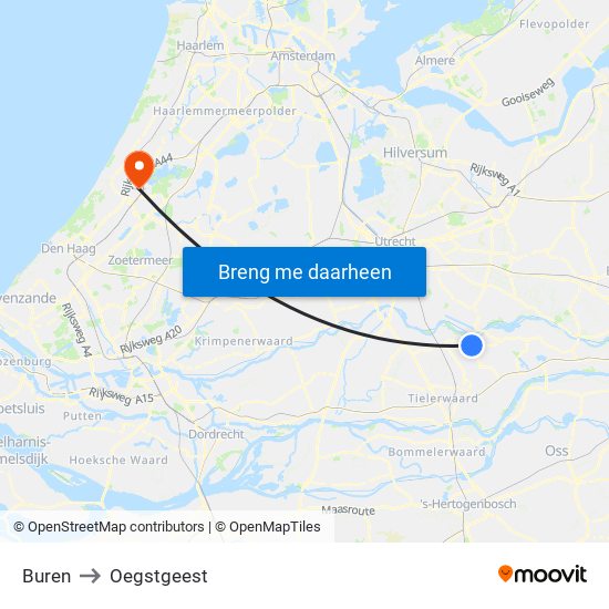 Buren to Oegstgeest map