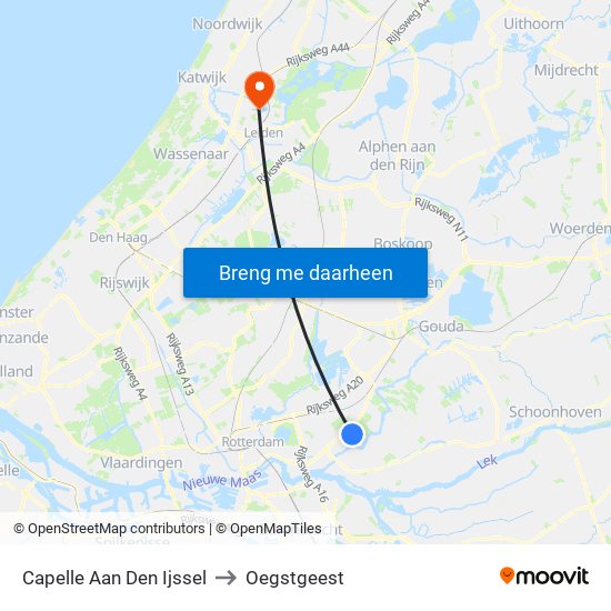 Capelle Aan Den Ijssel to Oegstgeest map