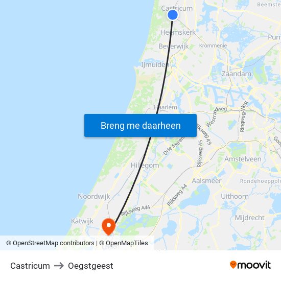 Castricum to Oegstgeest map