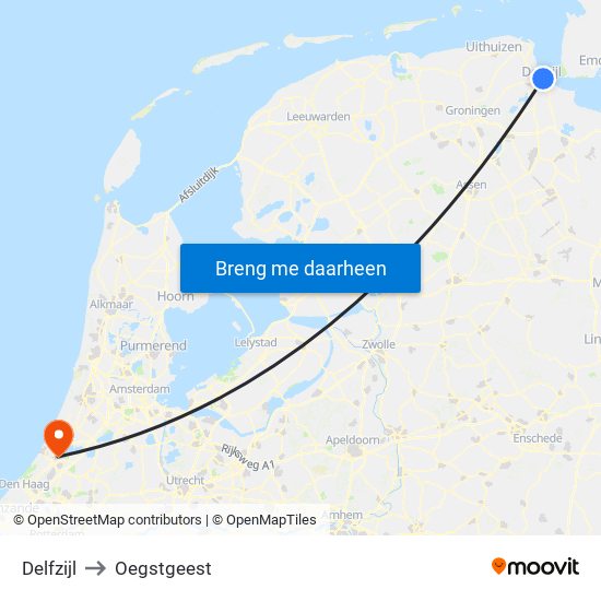 Delfzijl to Oegstgeest map