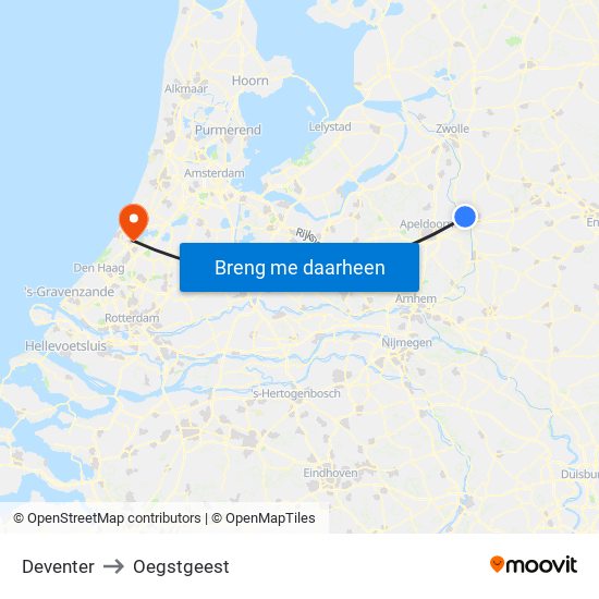 Deventer to Oegstgeest map