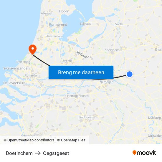 Doetinchem to Oegstgeest map