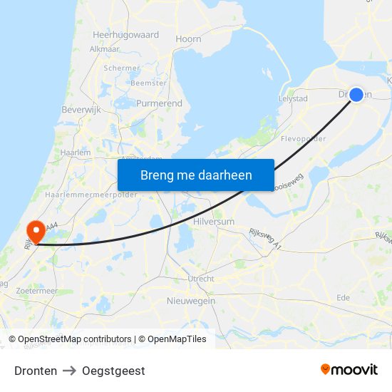 Dronten to Oegstgeest map