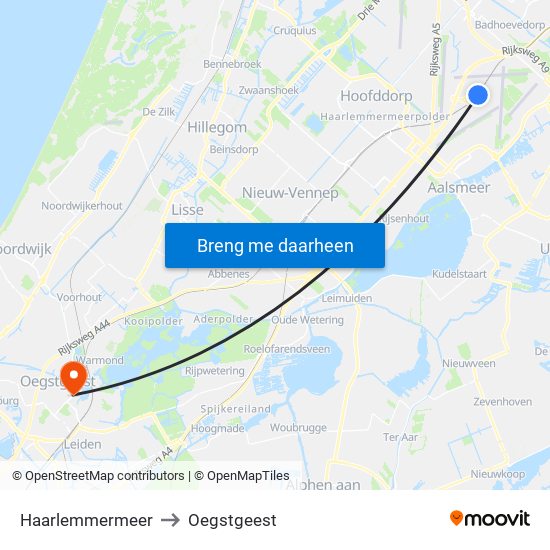 Haarlemmermeer to Oegstgeest map