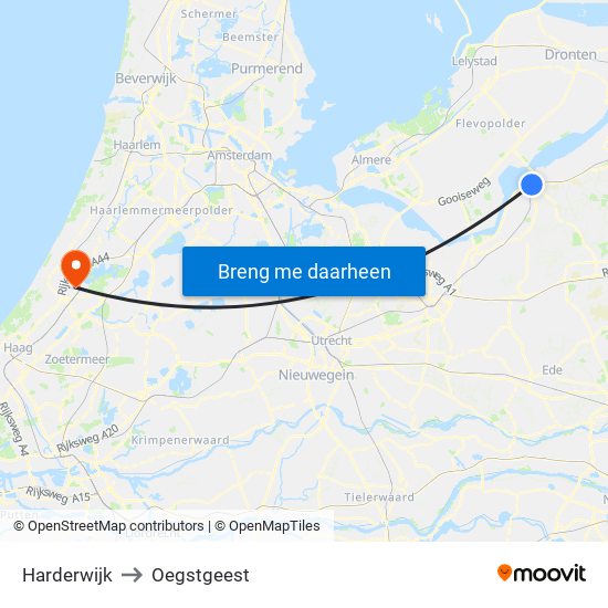 Harderwijk to Oegstgeest map