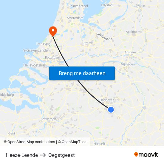 Heeze-Leende to Oegstgeest map