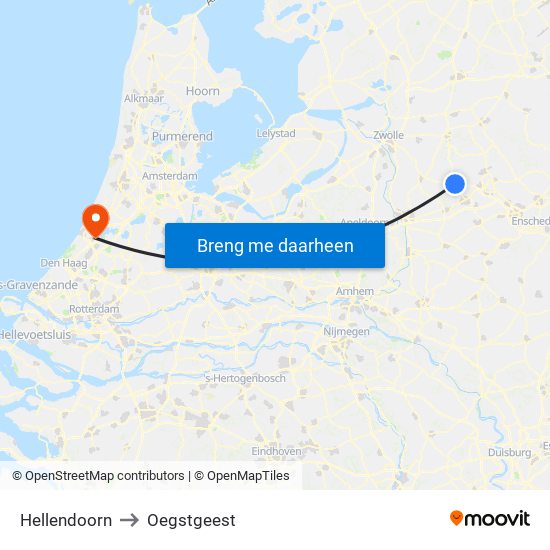 Hellendoorn to Oegstgeest map