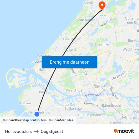 Hellevoetsluis to Oegstgeest map