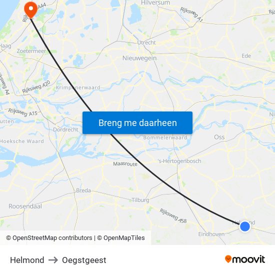 Helmond to Oegstgeest map