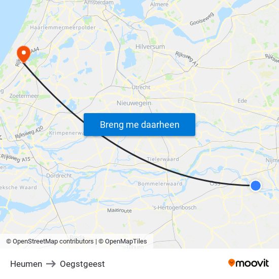 Heumen to Oegstgeest map