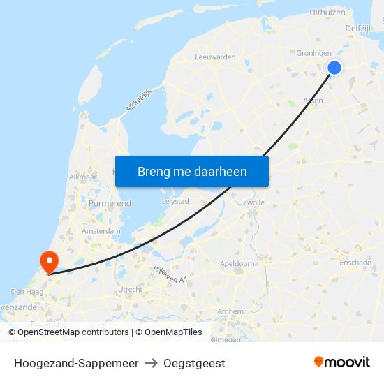 Hoogezand-Sappemeer to Oegstgeest map