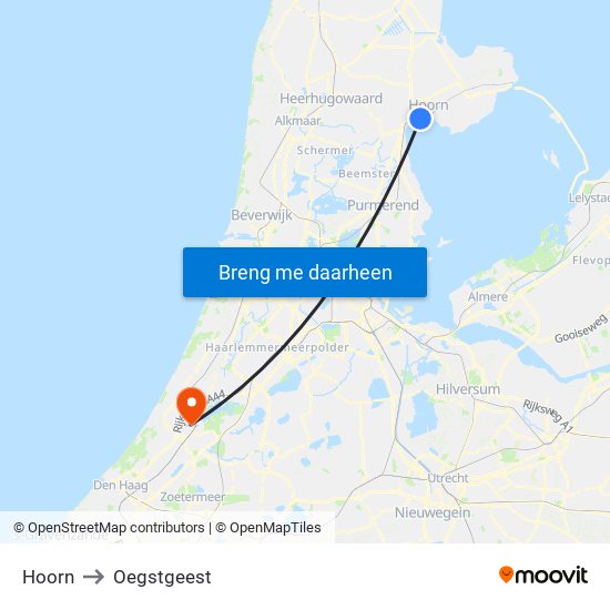 Hoorn to Oegstgeest map