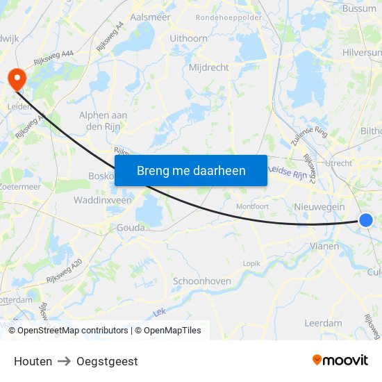 Houten to Oegstgeest map