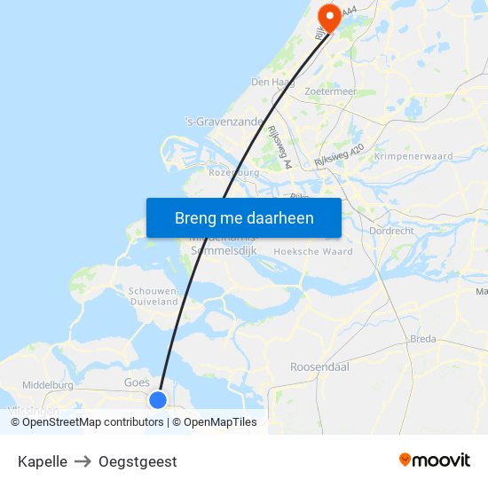 Kapelle to Oegstgeest map