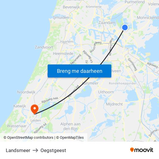 Landsmeer to Oegstgeest map