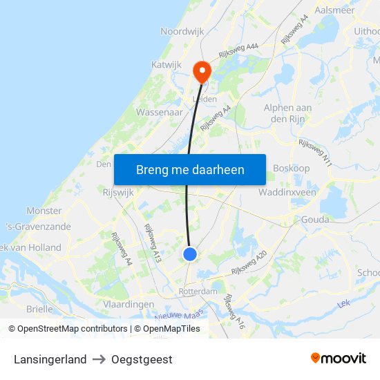 Lansingerland to Oegstgeest map