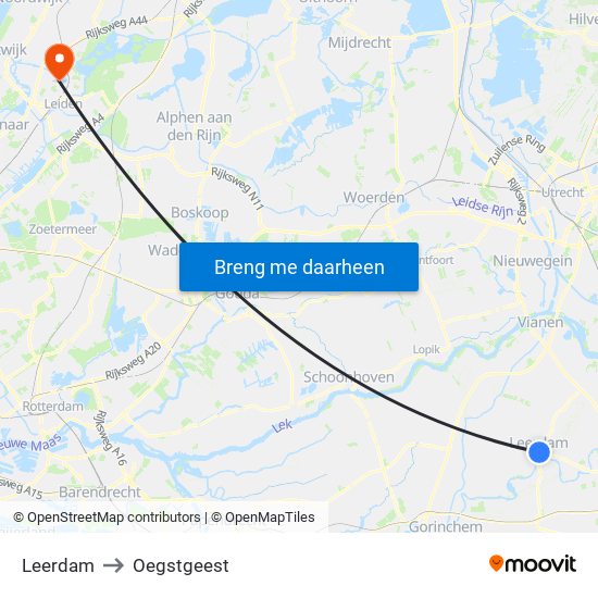 Leerdam to Oegstgeest map