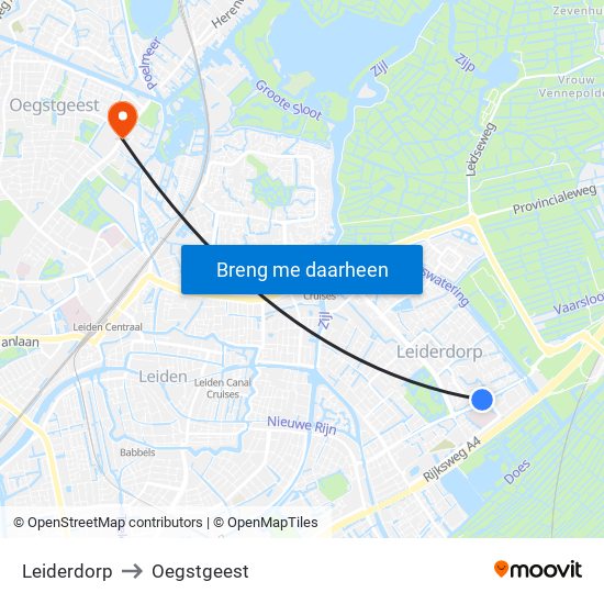 Leiderdorp to Oegstgeest map